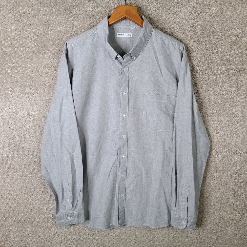 Sonoma Shirt Mens 2XLT Gray Button Down Oxford Cotton Long Sleeve Casual